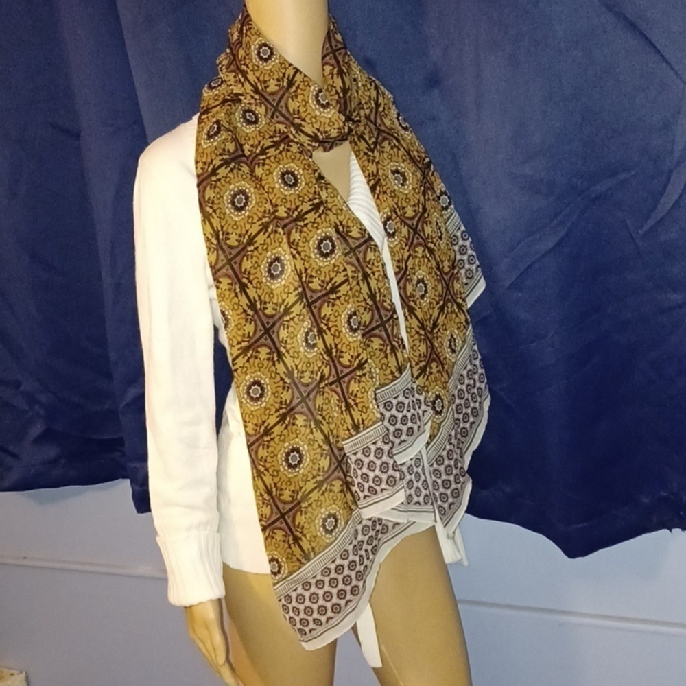 Long Beautiful Brown, Black, White &  Red Scarf/Wrap - Picture 4 of 9